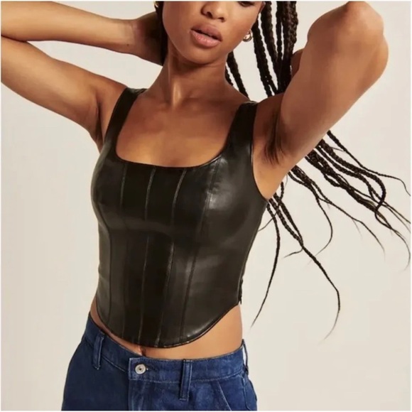 NWT Abercrombie & Fitch Vegan Leather Corset Scoop Neck Tank Top Cream size L - Picture 13 of 13